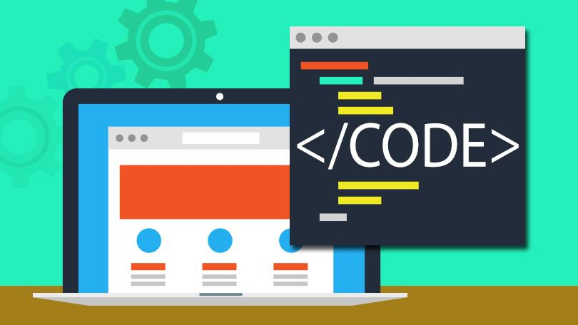 A text editor and a computer behind it